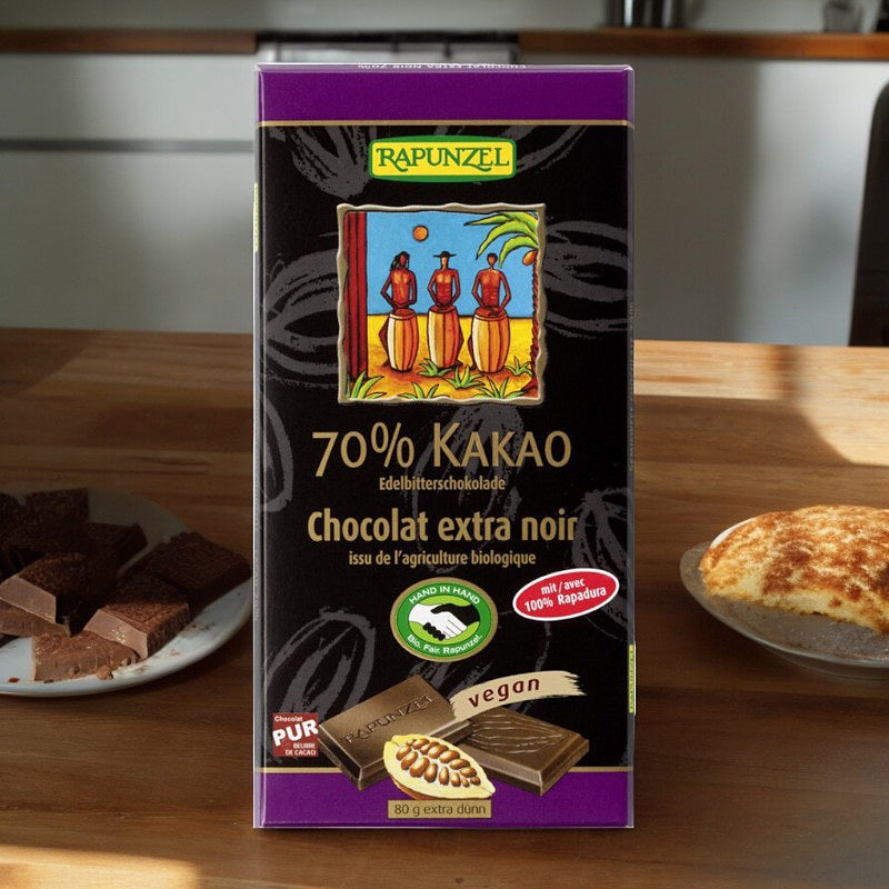 Extra dunkle Schokolade, 70 % Bio-Kakao - 80 g - Rapunzel