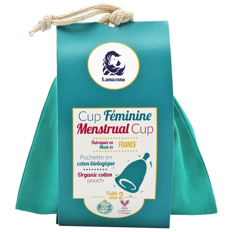 Lamazuna - Menstruationstasse Grösse 2 - medizinisches Silikon, integrierte grüne Tasche