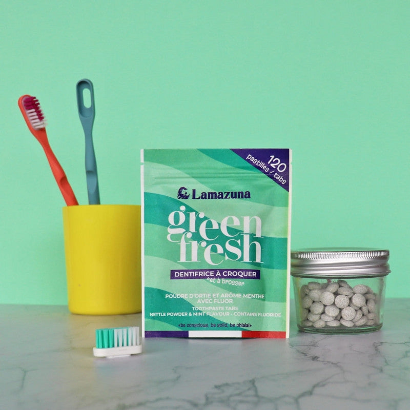 Lamazuna - Dentifrice à croquer BIO ortie & menthe avec fluor 120 pastilles