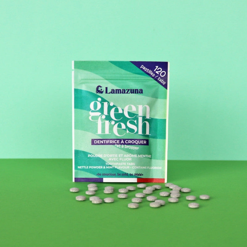 Lamazuna - Dentifrice à croquer BIO ortie & menthe avec fluor 120 pastilles