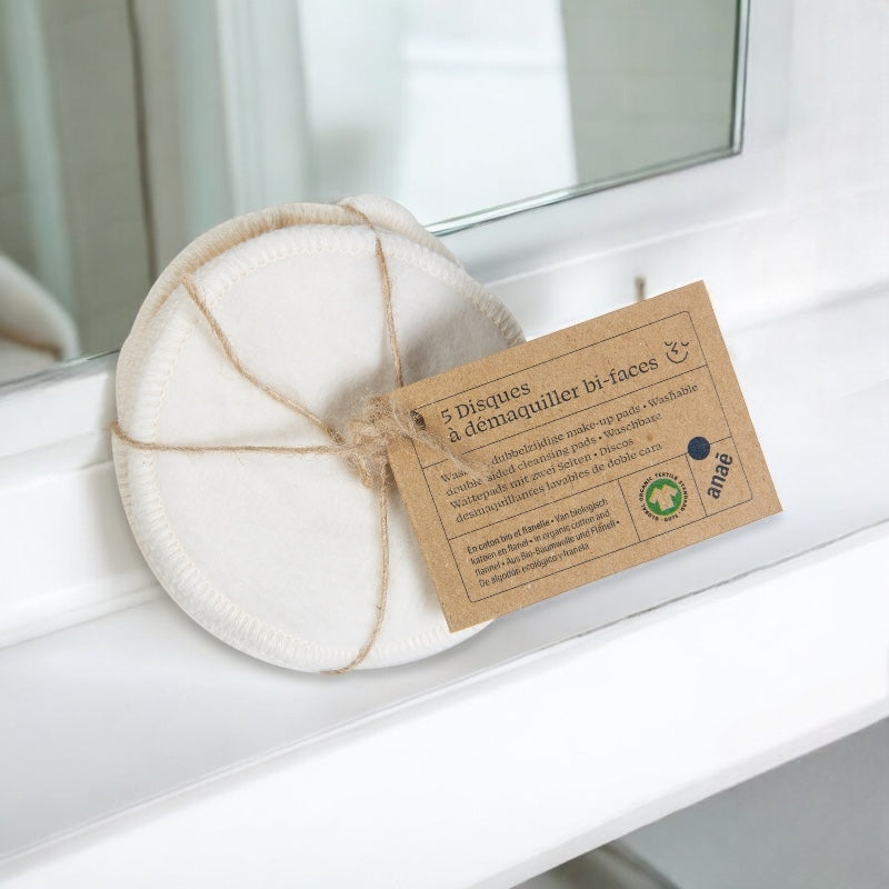 Anaé - Disques à démaquiller bifaces lavables en coton BIO 5 pièces