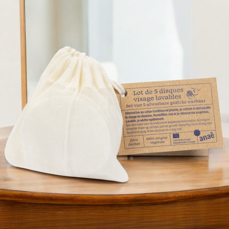 Anaé - Disques visage lavables en cellulose et coton 5 pièces