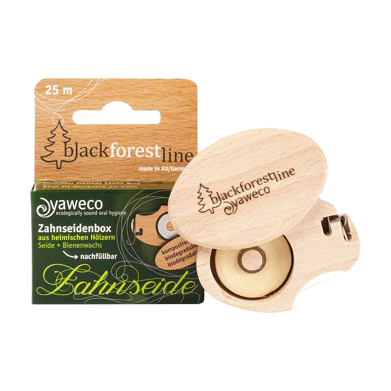 Fil dentaire en soie & cire d'abeille avec boîtier en bois