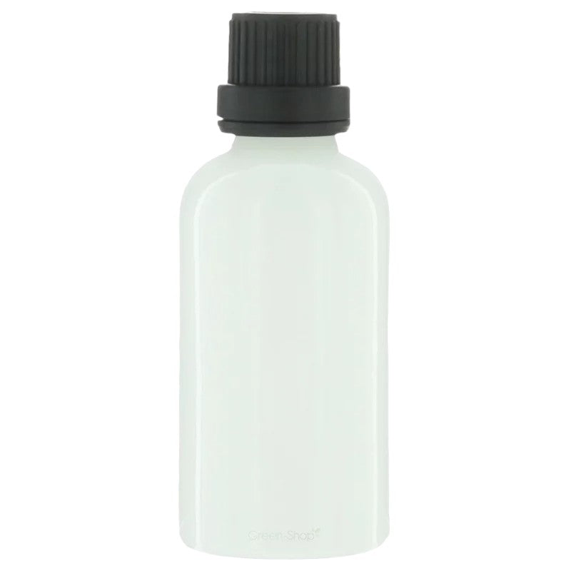 Flacon en verre blanc 50ml avec bouchon-verseur à vis noir et anneau d'inviolabilité - 1 pièce - Potion & Co