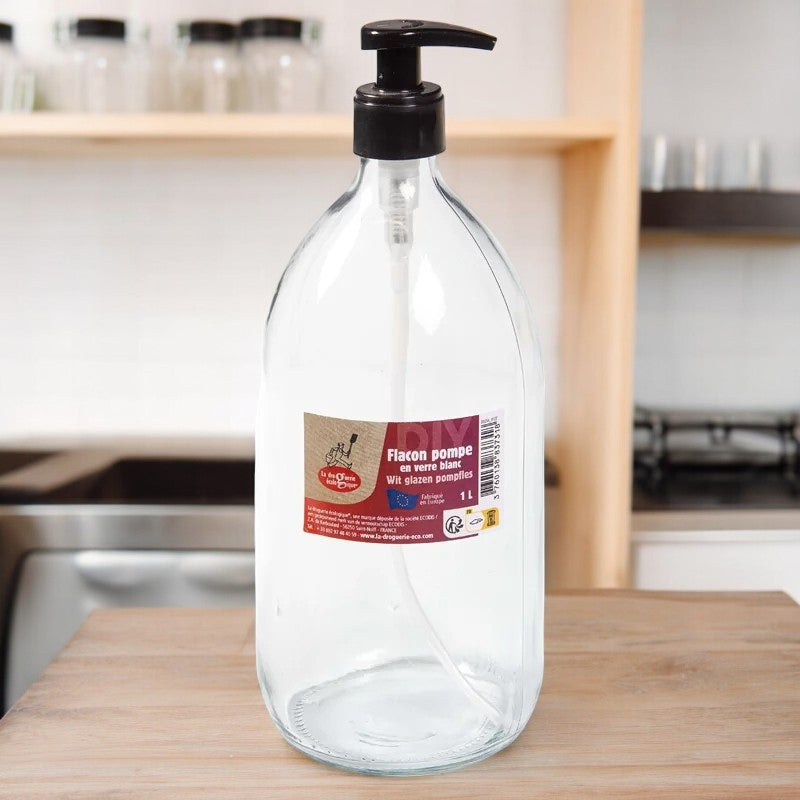 La Droguerie Écologique - Flacon pompe en verre transparent 1l