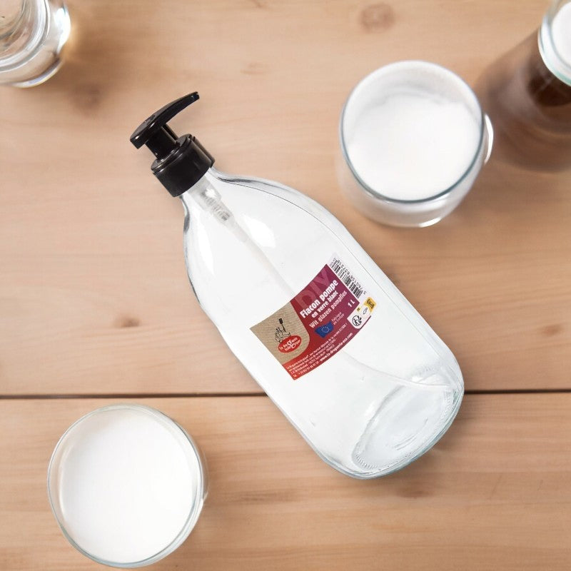 La Droguerie Écologique - Flacon pompe en verre transparent 1l
