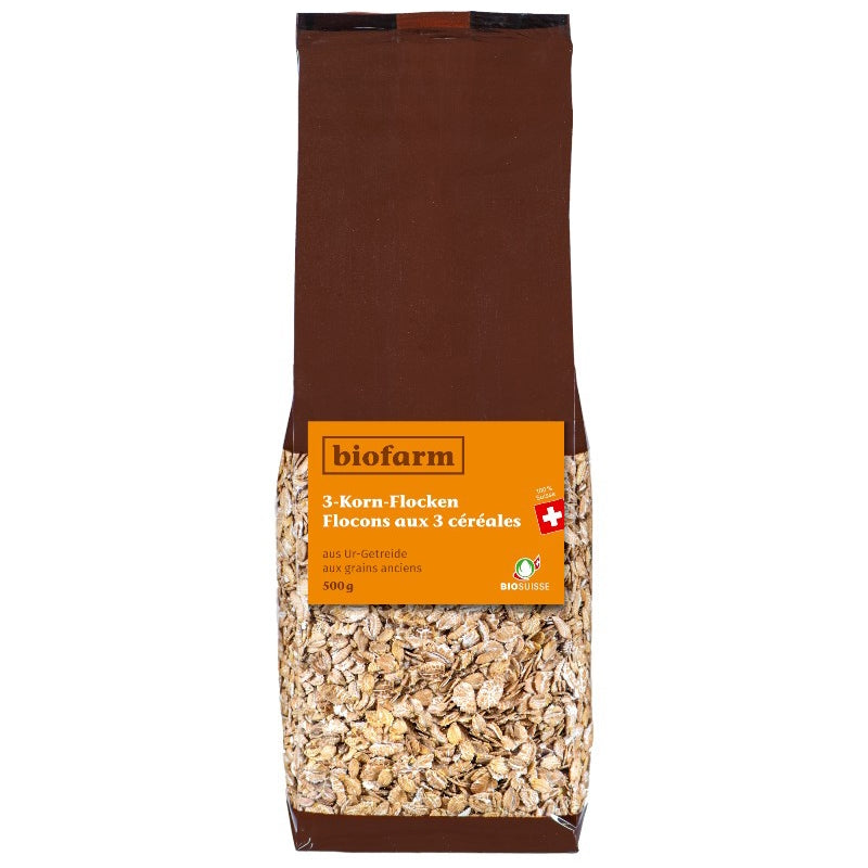 Biofarm - Flocons aux 3 céréales aux grains anciens suisses BIO 500g