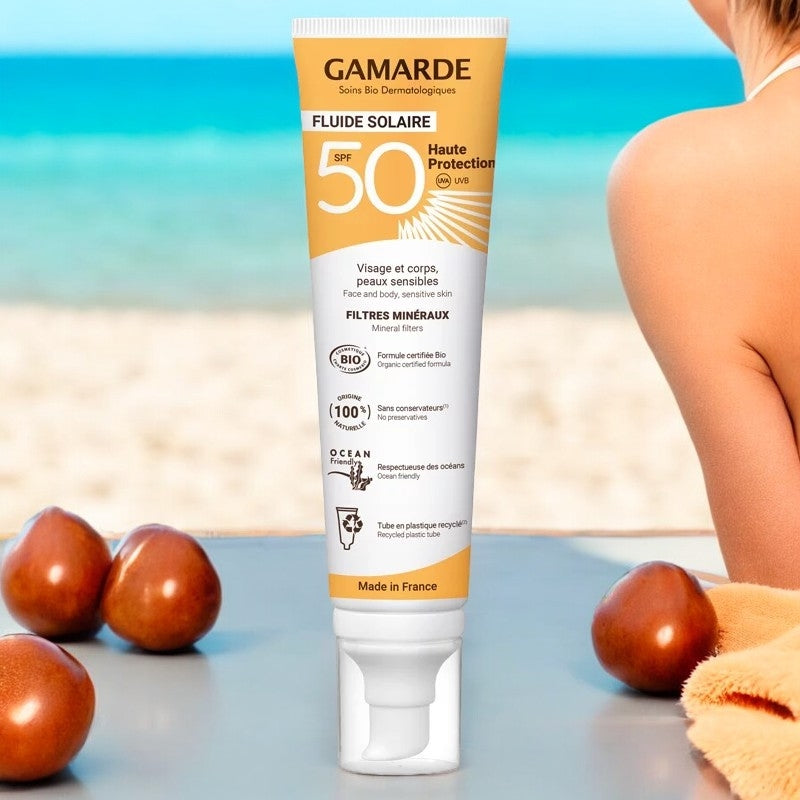 Gamarde - Fluide solaire BIO IP 50 - visage & corps - peaux sensibles - 100ml