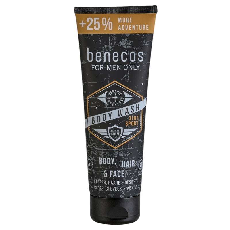 Benecos - Gel douche 3 en 1 sport homme pomme & café BIO 250ml