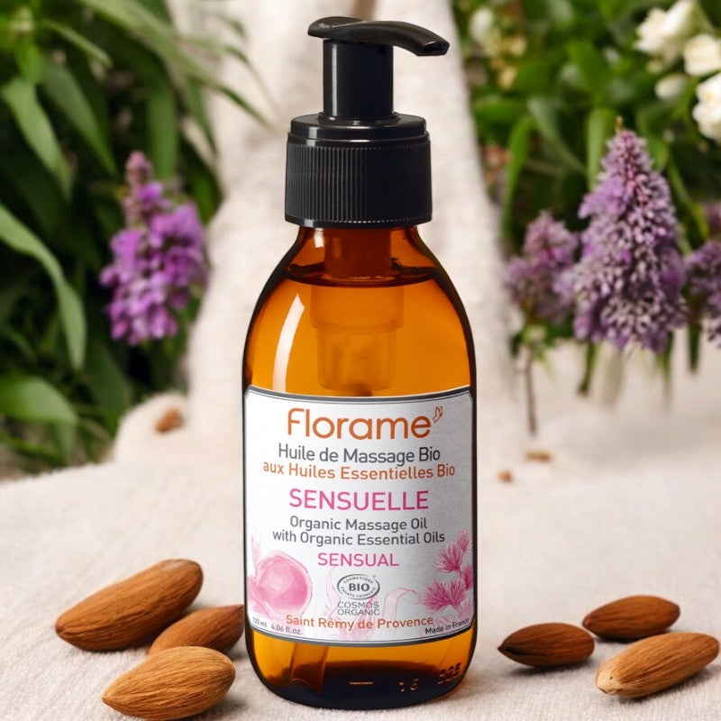 Florame - Huile de massage sensuelle BIO amande douce & patchouli 120ml