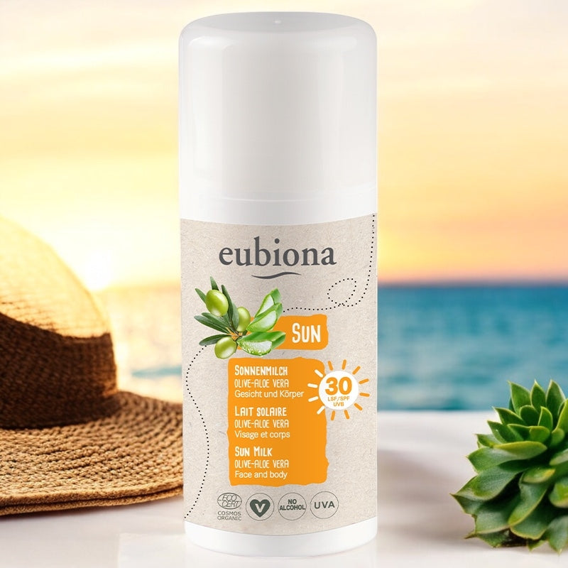 Eubiona - Lait solaire visage & corps IP 30 BIO olive & aloe vera 100ml