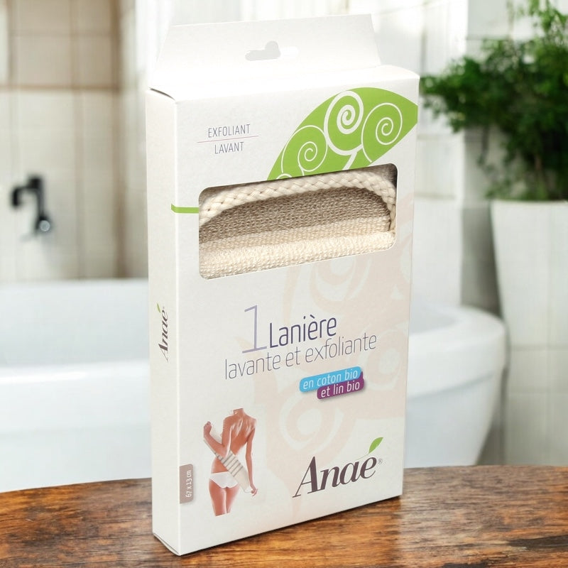 Anaé - Lanière lavante & exfoliante en coton & lin BIO