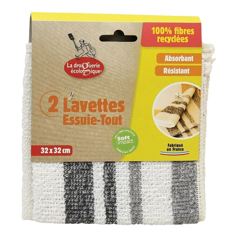La Droguerie Écologique - Lavettes essuie-tout 100% fibres recyclées 2 pièces