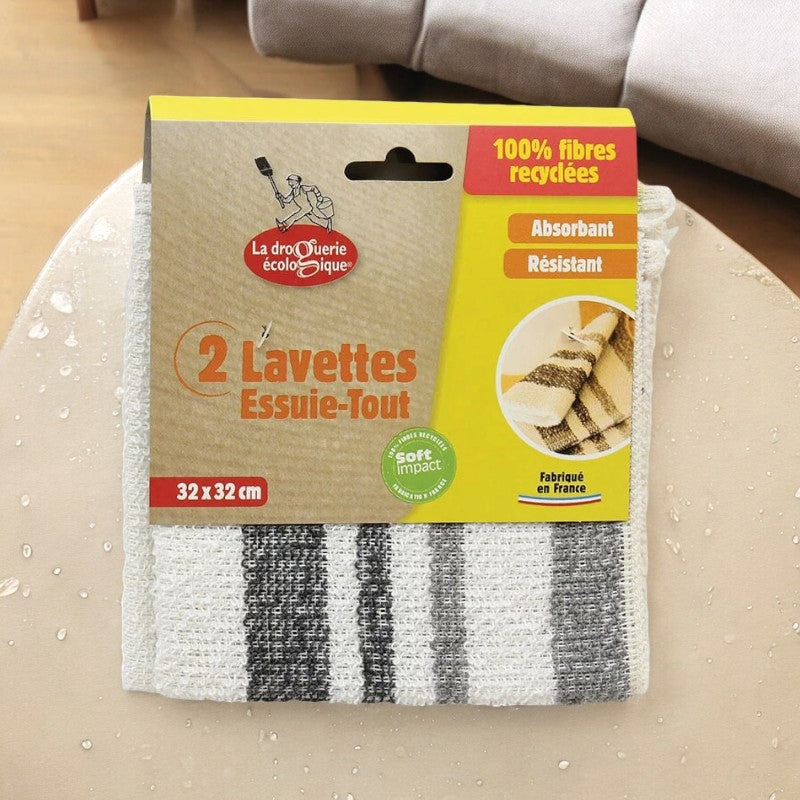 La Droguerie Écologique - Lavettes essuie-tout 100% fibres recyclées 2 pièces