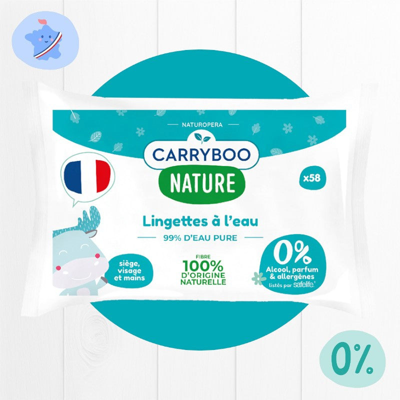 Carryboo - Natürliche Calendula-Feuchttücher aus reinem Wasser - 58 Stück