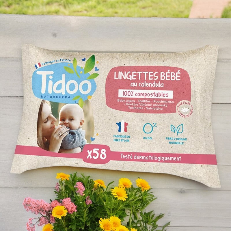Bio-Babytücher Ringelblume & Weißer Lotus - 58 Stück - Tidoo
