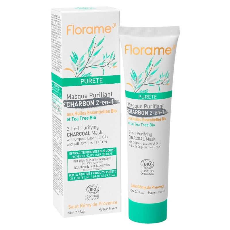 Florame - Masque purifiant 2 en 1 BIO charbon & tea tree 65ml
