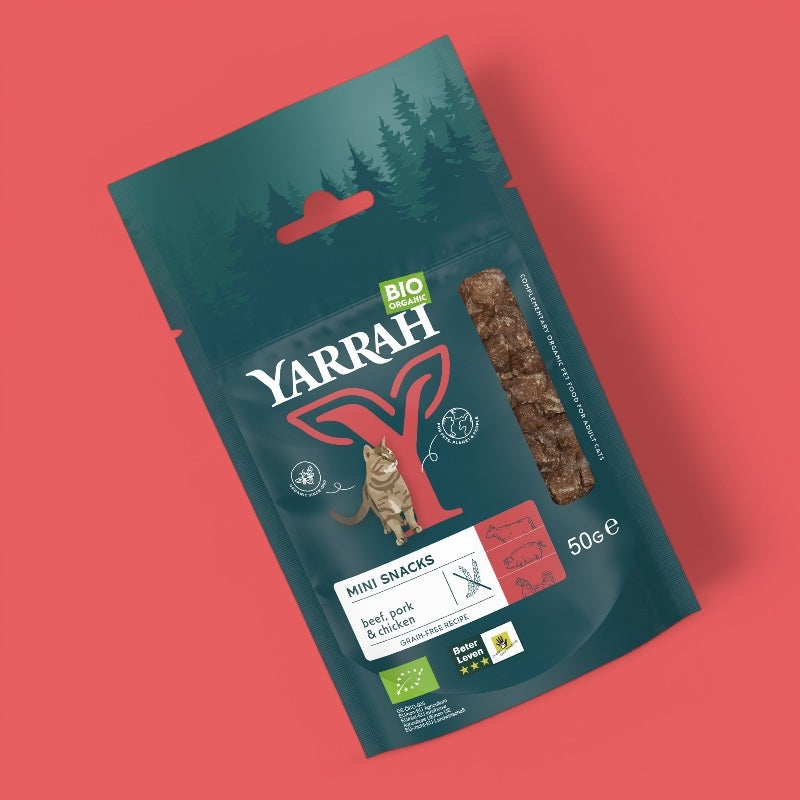 Bio-Mini-Katzensnack mit Rind-, Schweine- und Hühnerfleisch - 50 g - Yarrah