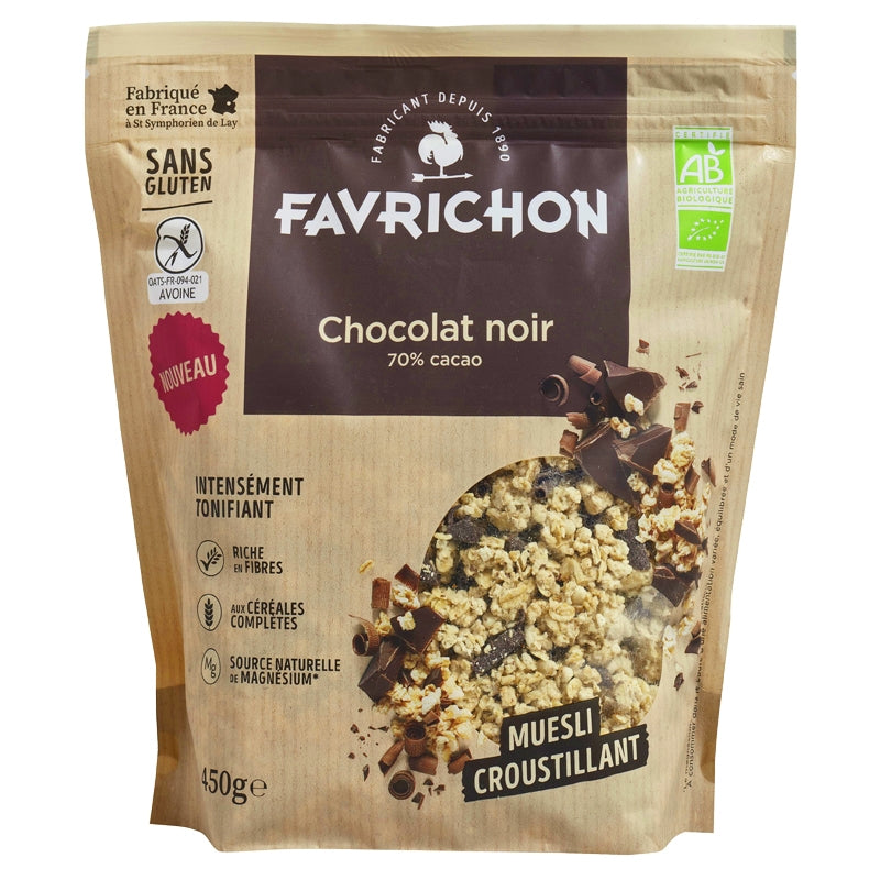 Favrichon - Knuspriges Müsli mit 70 % Bio-Zartbitterschokolade 450g