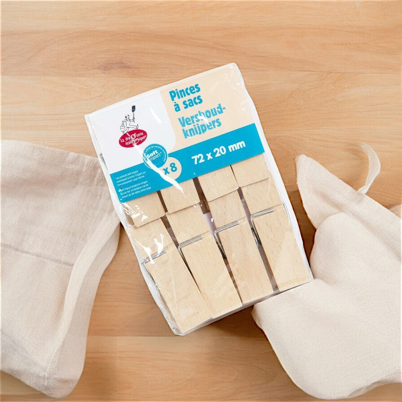 La Droguerie Écologique - Beutel - / Tütenklammern (Unverpackt) aus Holz 8 Stück