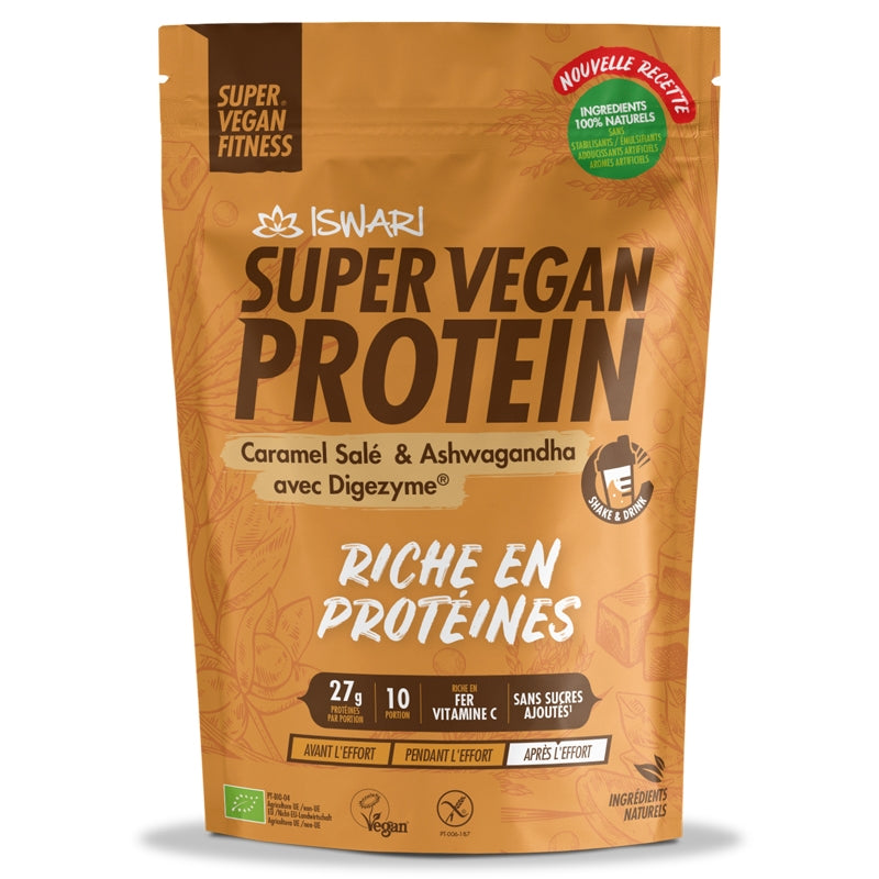 Iswari - Protéines super vegan caramel salé ashwagandha BIO 400g