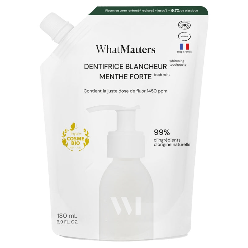 Recharge Dentifrice blancheur BIO menthe avec fluor - 180ml - What Matters