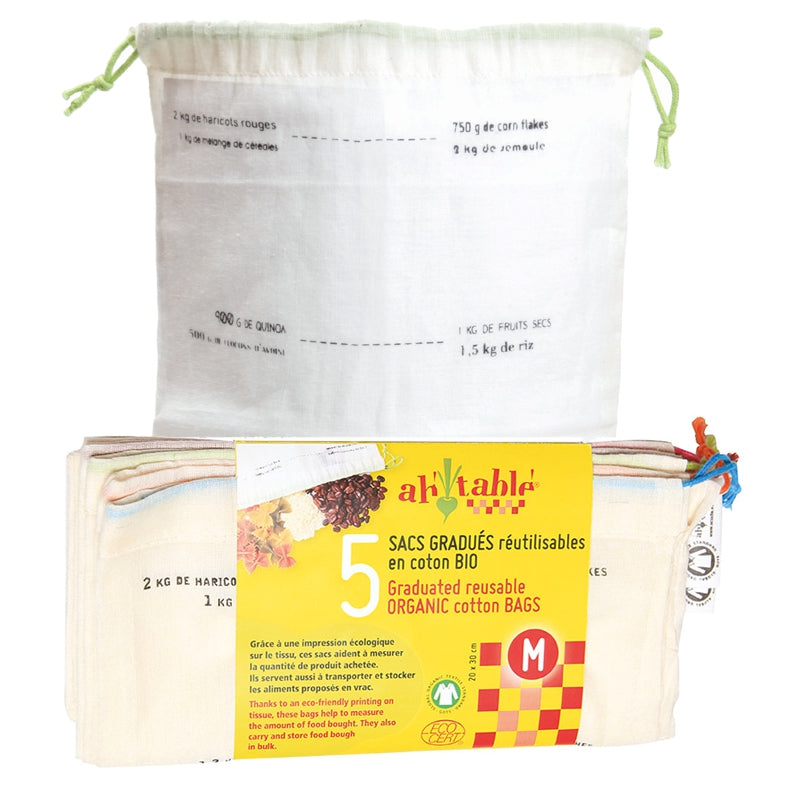 Ah Table ! - Abgestufter Bio-Baumwollbeutel Größe M (5 Stück)