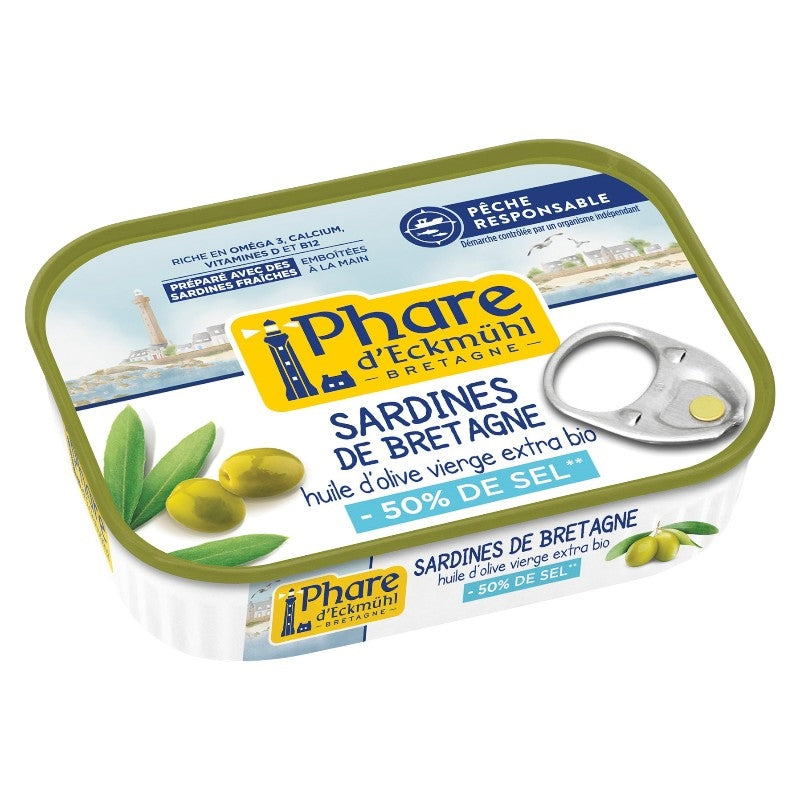 Sardines de Bretagne huile d'olive réduites en sel 115g