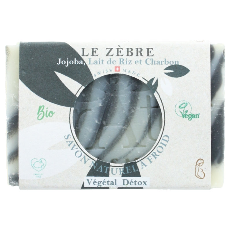 Savon BIO Le zèbre jojoba, lait de riz & charbon