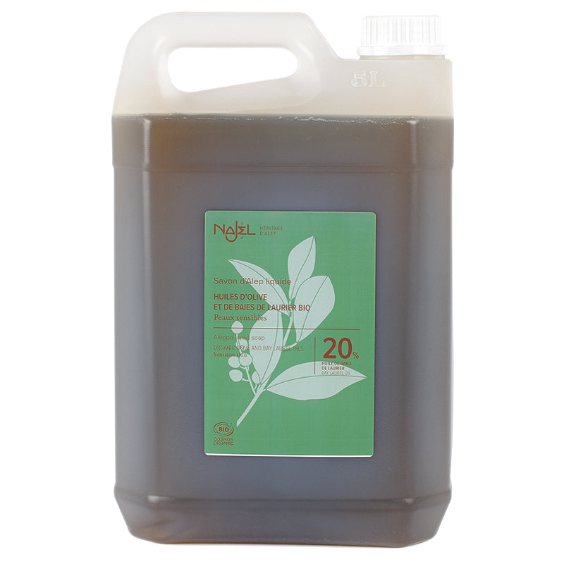 Savon d'Alep liquide BIO - olive & 20% laurier - peaux sensibles