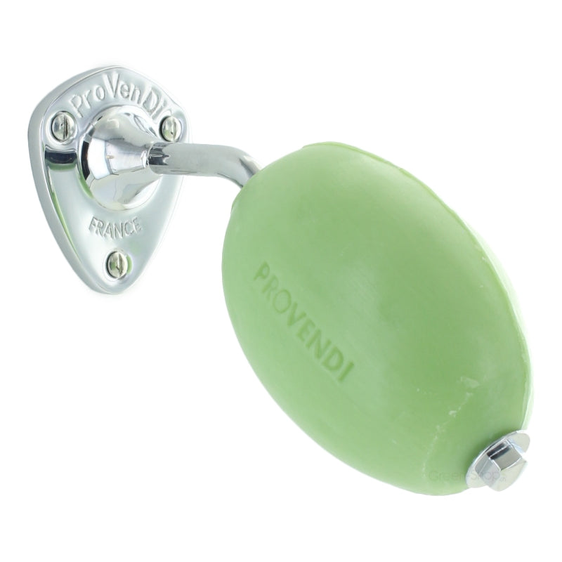 Savon rotatif vert verveine avec porte-savon chrome