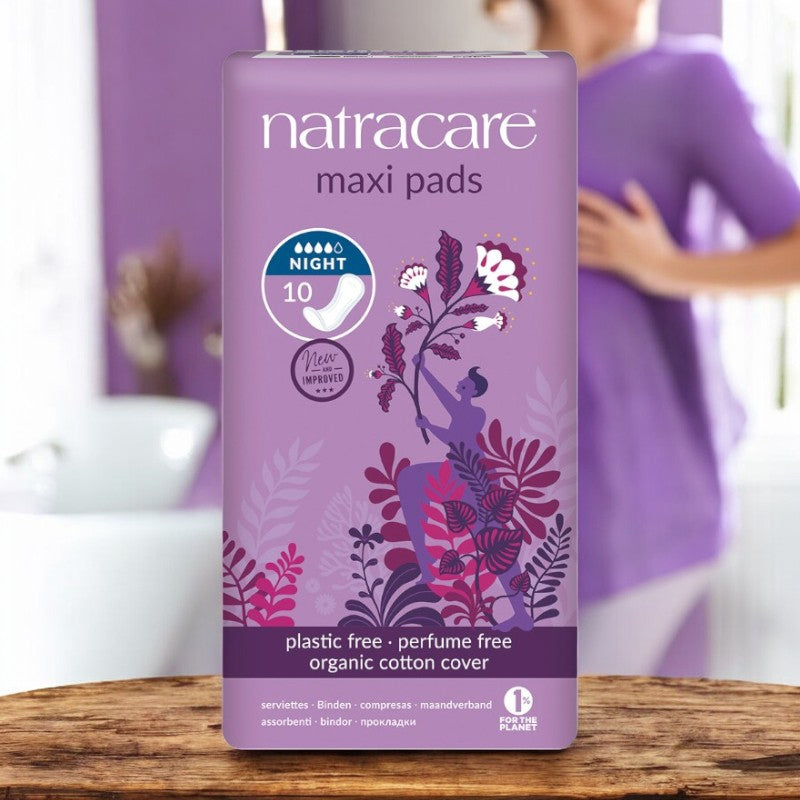 Serviettes hygiéniques bio longues de nuit flux fort Natracare - 10 pièces