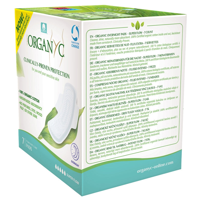 Serviettes hygiéniques bio de nuit avec ailettes flux très fort Organyc - 7 pièces