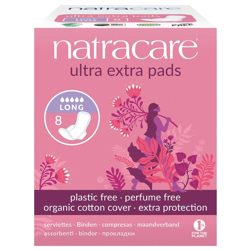Serviettes hygiéniques bio longues avec ailettes flux très fort Natracare - 8 pièces