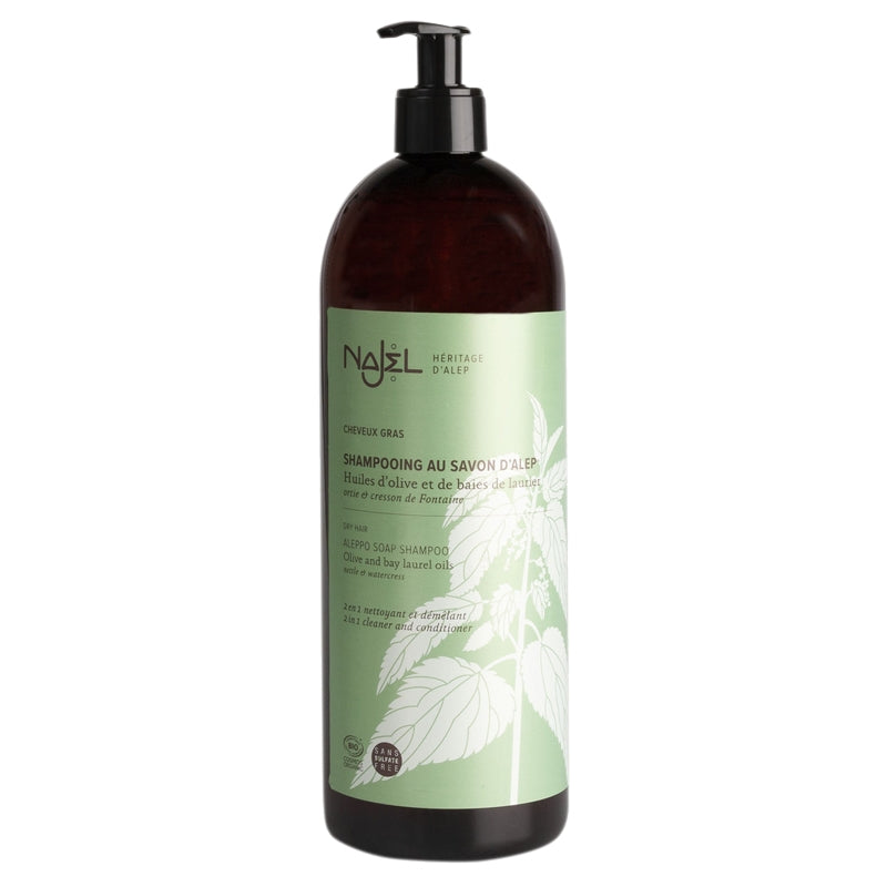 Aleppo-Seife Shampoo BIO - fettiges Haar - Brunnenkresse & Brennnessel - 1l