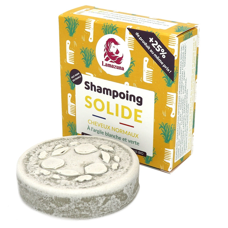 Lamazuna - Shampooing solide cheveux normaux argile blanche & verte 70ml
