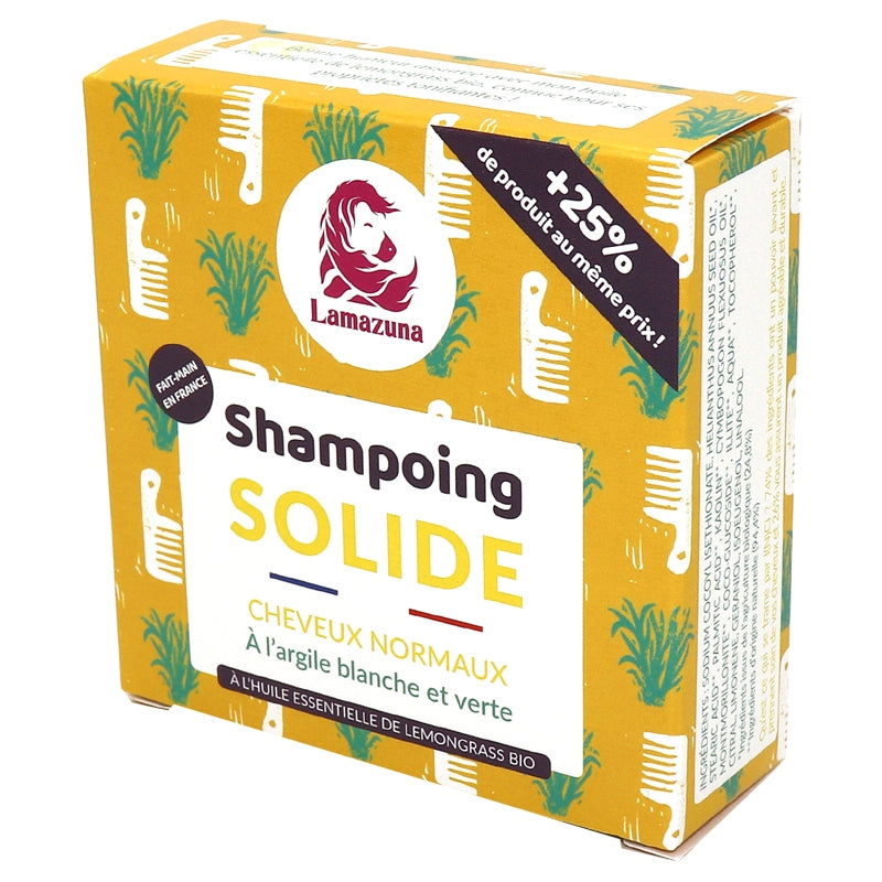 Lamazuna - Shampooing solide cheveux normaux argile blanche & verte 70ml
