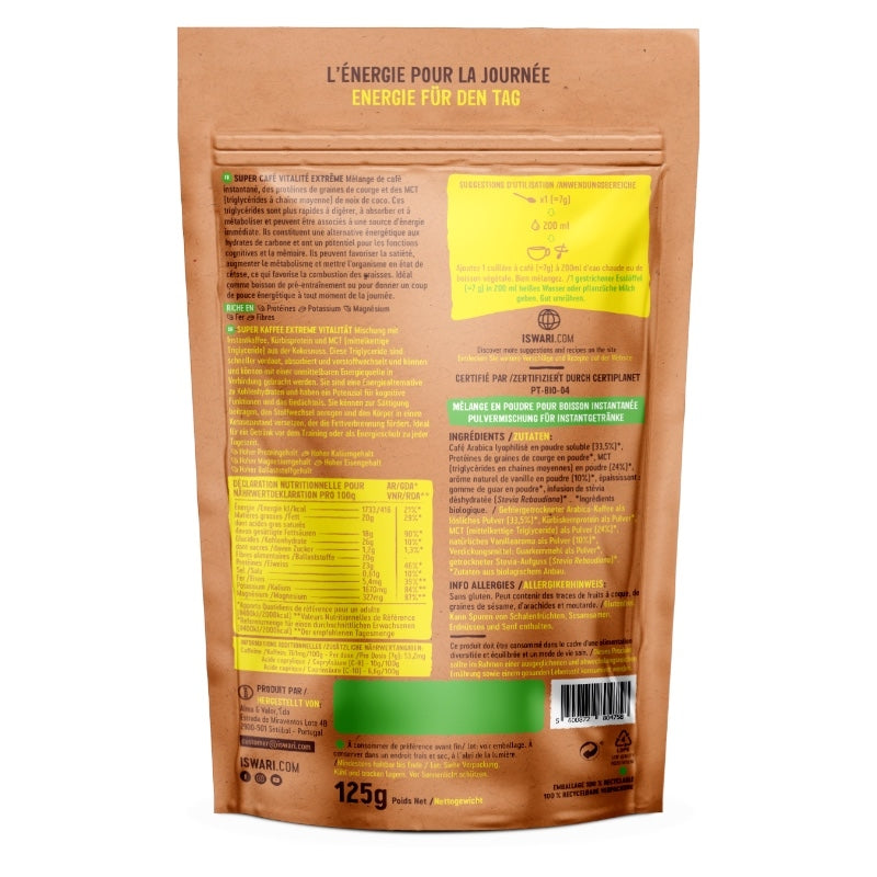 Iswari - Super café vitalité extrême arabica & vanille BIO 125g
