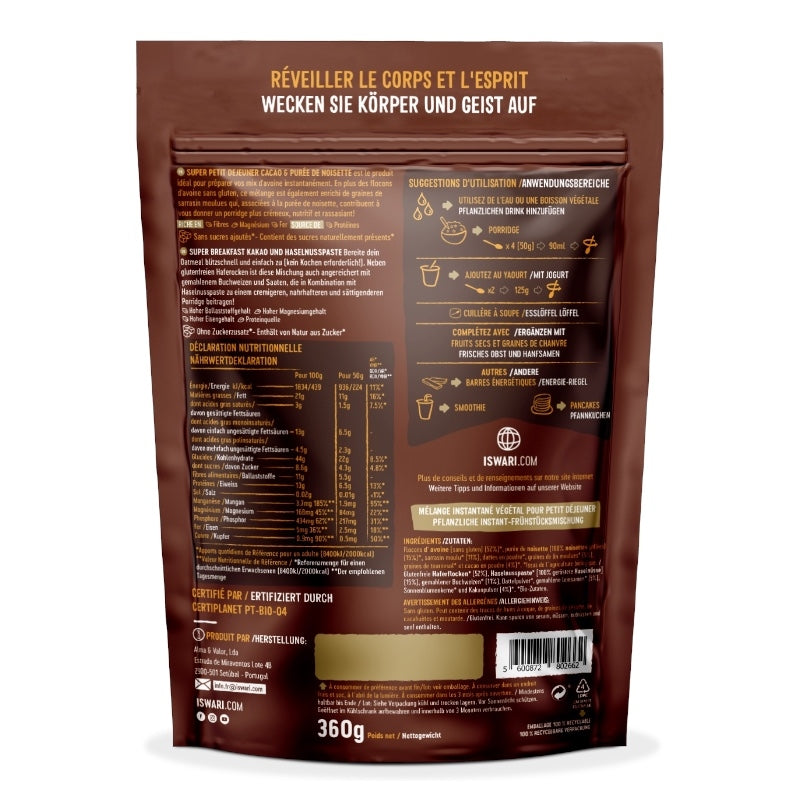 Iswari - Super petit déjeuner cacao & noisette BIO 360g