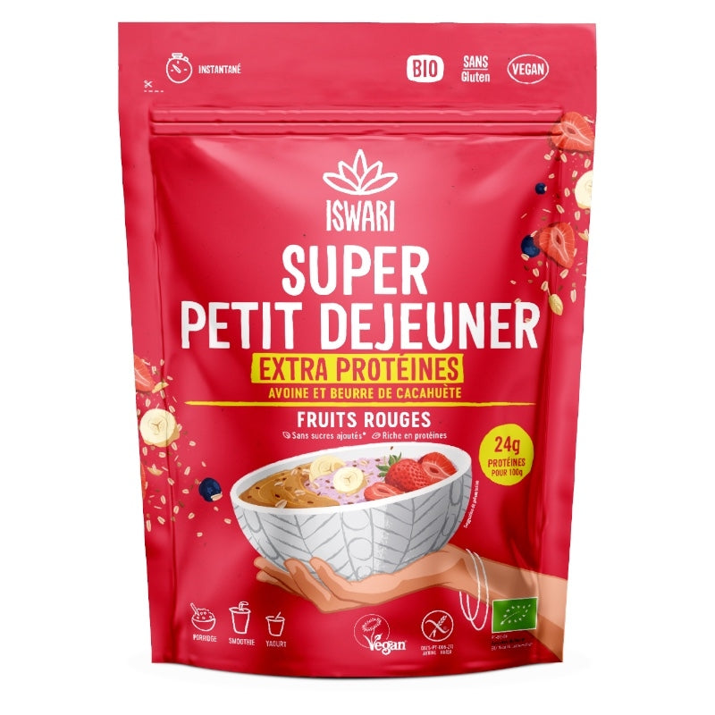 Iswari - Super petit déjeuner extra protéines fruits rouges BIO 360g