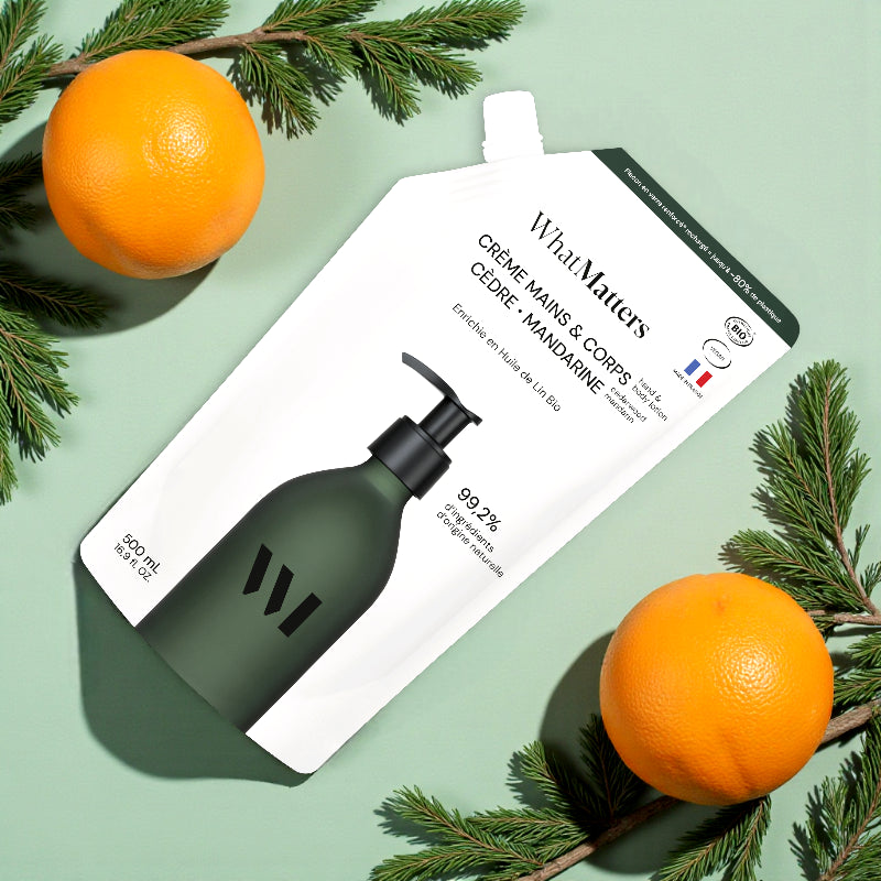 Nachfüllpackung Bio-Hand- und Körpercreme mit Zeder und Mandarine - 500 ml - What Matters