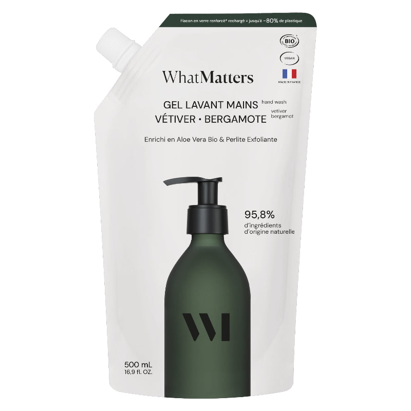 Éco-recharge gel lavant mains BIO vétiver bergamote - 500ml - What Matters